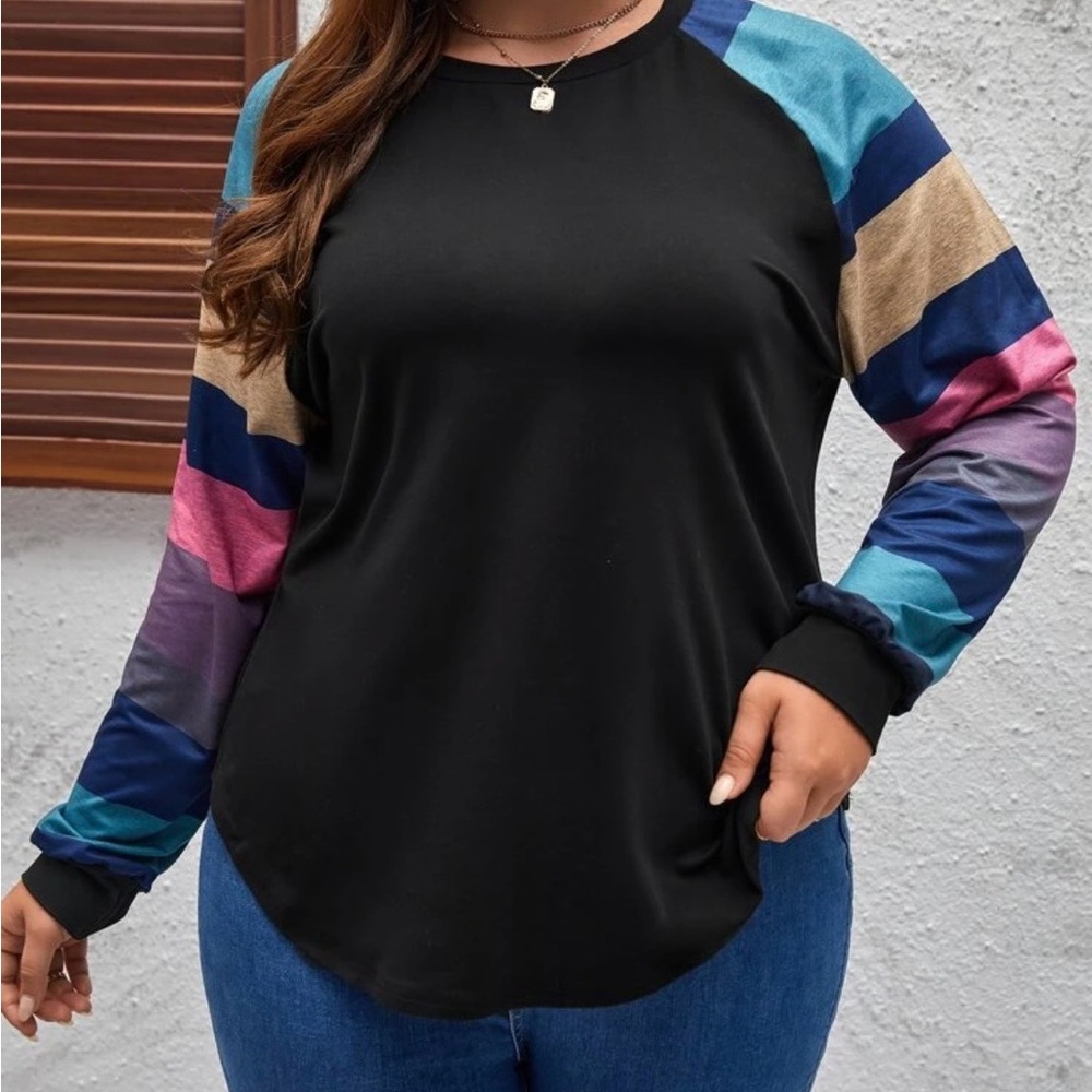 Emery Rose Plus Size Raglan Colorblock Women's Top